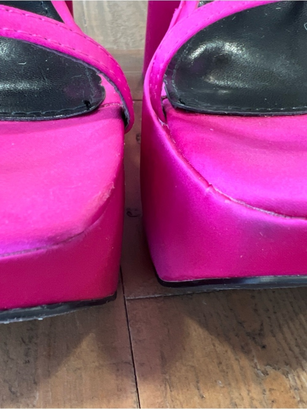 AZALEA WANG TOUCH THE SKY WEDGE Platform SANDAL Size 10 Fuchsia Satin Strappy - Picture 3 of 16